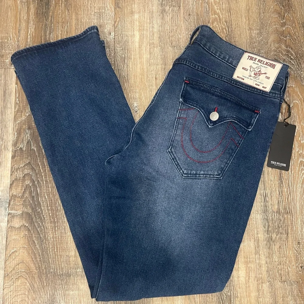 True Religion Men's Dark Blue Straight Jeans, 36x34”, “Ricky” Fit